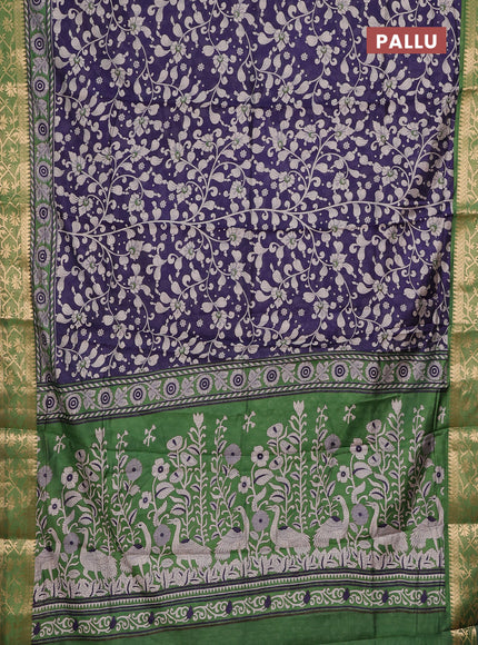 Blue & Green Semi Maheshwari Cotton Saree