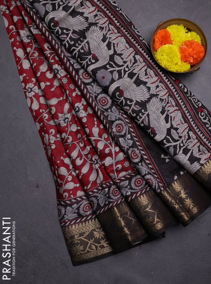 Red & Black Semi Maheshwari Cotton Saree