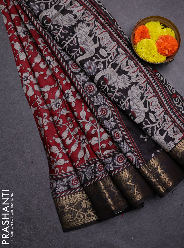 Red & Black Semi Maheshwari Cotton Saree