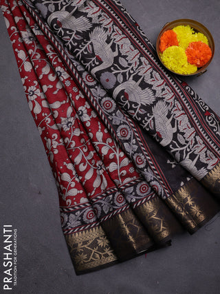 Red & Black Semi Maheshwari Cotton Saree