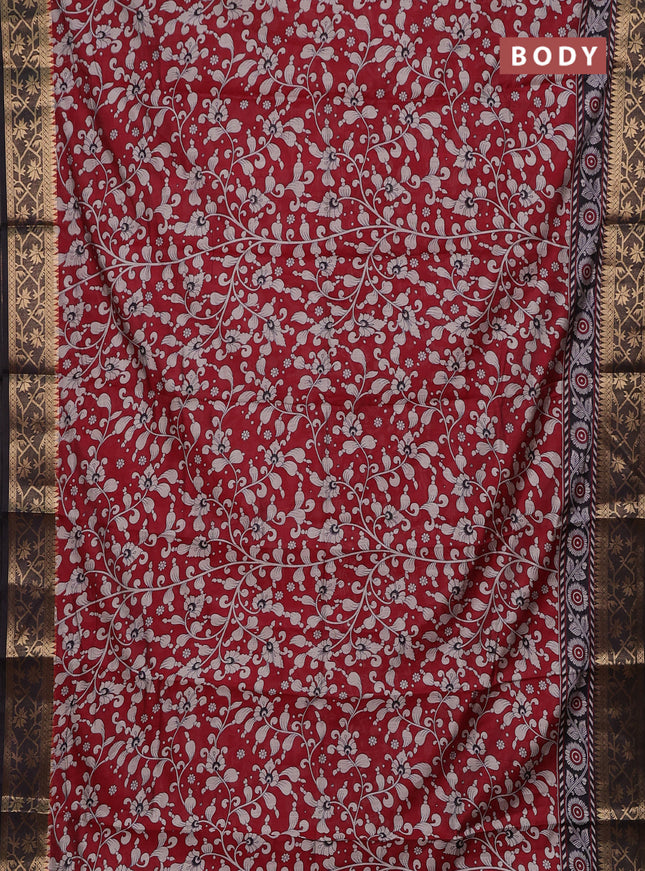 Red & Black Semi Maheshwari Cotton Saree