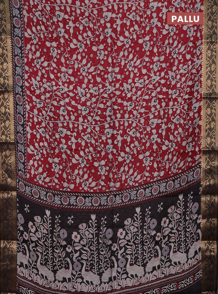 Red & Black Semi Maheshwari Cotton Saree