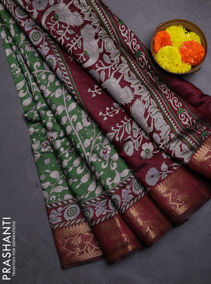 Green & Maroon Semi Maheshwari Cotton Saree