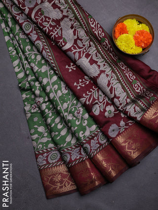 Green & Maroon Semi Maheshwari Cotton Saree