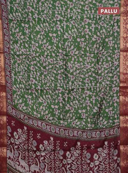 Green & Maroon Semi Maheshwari Cotton Saree