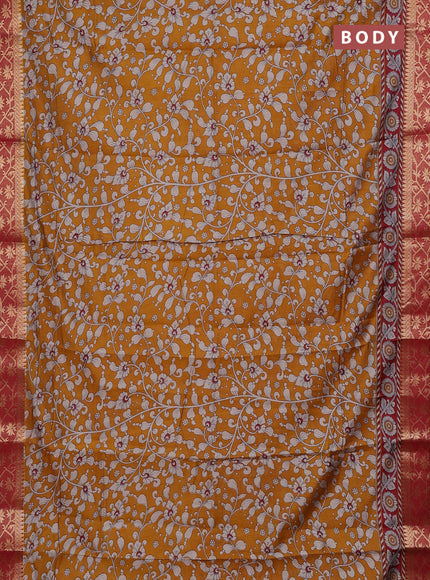 Mustard Yellow & Maroon Semi Maheshwari Cotton Saree