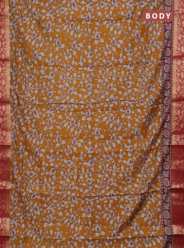 Mustard Yellow & Maroon Semi Maheshwari Cotton Saree