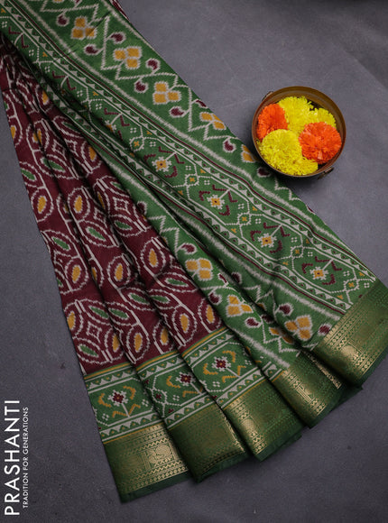 Wine & Green Semi Maheshwari Cotton Saree