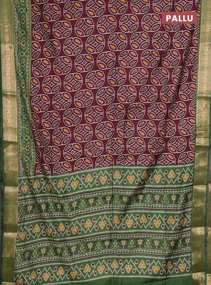 Wine & Green Semi Maheshwari Cotton Saree