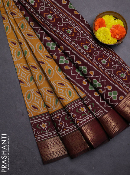 Mustard Yellow & Maroon Semi Maheshwari Cotton Saree