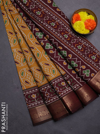 Mustard Yellow & Maroon Semi Maheshwari Cotton Saree
