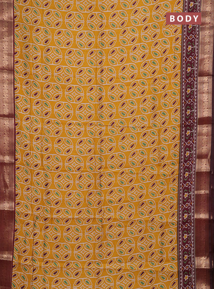 Mustard Yellow & Maroon Semi Maheshwari Cotton Saree