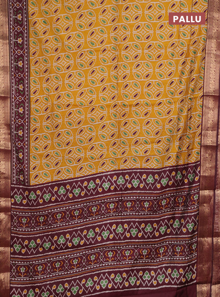 Mustard Yellow & Maroon Semi Maheshwari Cotton Saree