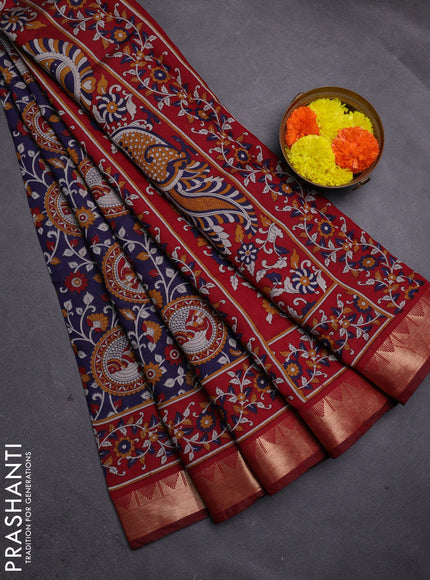 Blue & Maroon Semi Maheshwari Cotton Saree