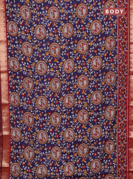 Blue & Maroon Semi Maheshwari Cotton Saree