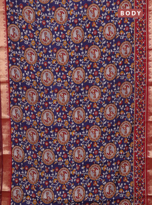 Blue & Maroon Semi Maheshwari Cotton Saree