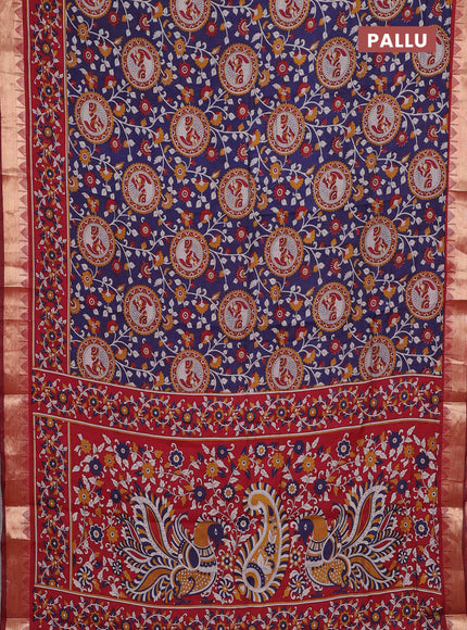 Blue & Maroon Semi Maheshwari Cotton Saree