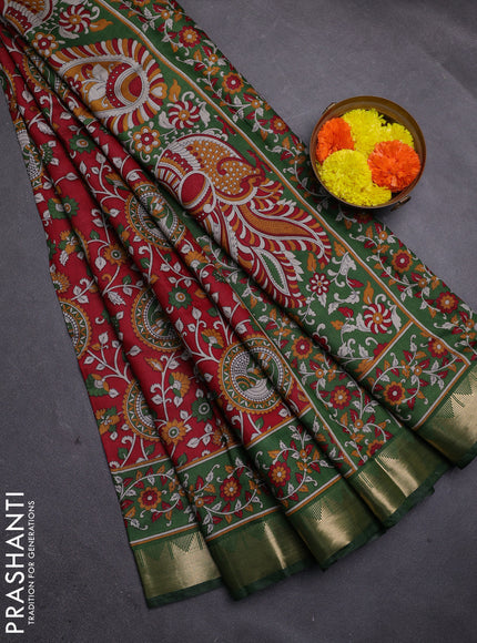 Red & Green Semi Maheshwari Cotton Saree