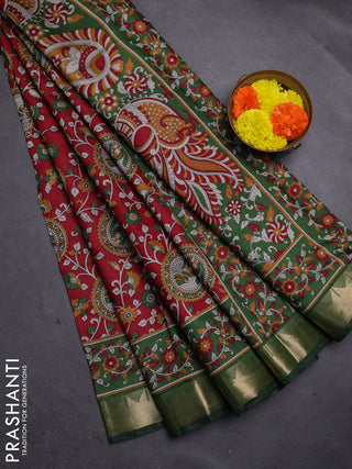 Red & Green Semi Maheshwari Cotton Saree
