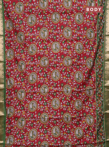 Red & Green Semi Maheshwari Cotton Saree
