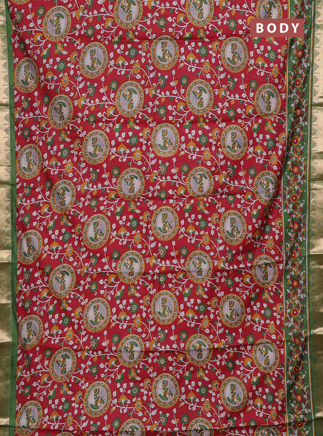 Red & Green Semi Maheshwari Cotton Saree