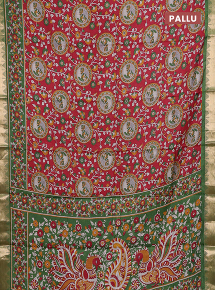 Red & Green Semi Maheshwari Cotton Saree