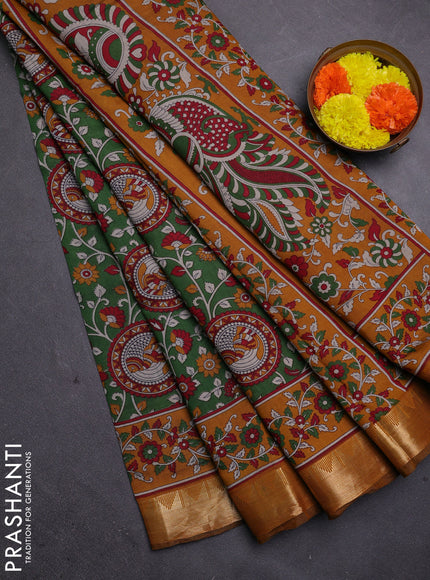 Green & Mustard Yellow Semi Maheshwari Cotton Saree