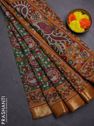 Green & Mustard Yellow Semi Maheshwari Cotton Saree