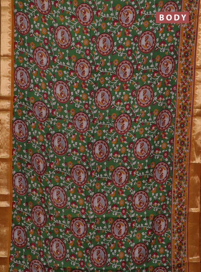 Green & Mustard Yellow Semi Maheshwari Cotton Saree