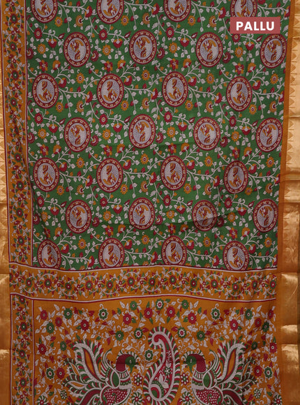 Green & Mustard Yellow Semi Maheshwari Cotton Saree