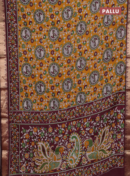 Mustard Yellow & Maroon Semi Maheshwari Cotton Saree