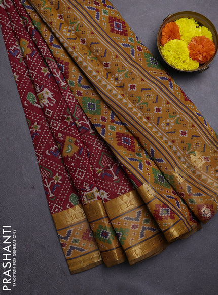 Red & Mustard Yellow Semi Maheshwari Cotton Saree