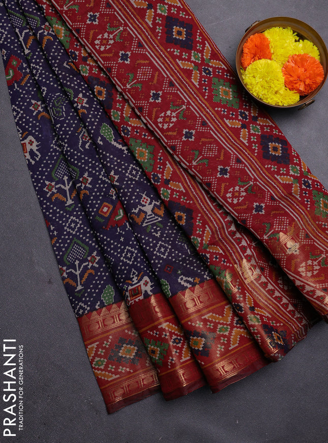 Navy Blue & Maroon Semi Maheshwari Cotton Saree