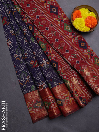 Navy Blue & Maroon Semi Maheshwari Cotton Saree