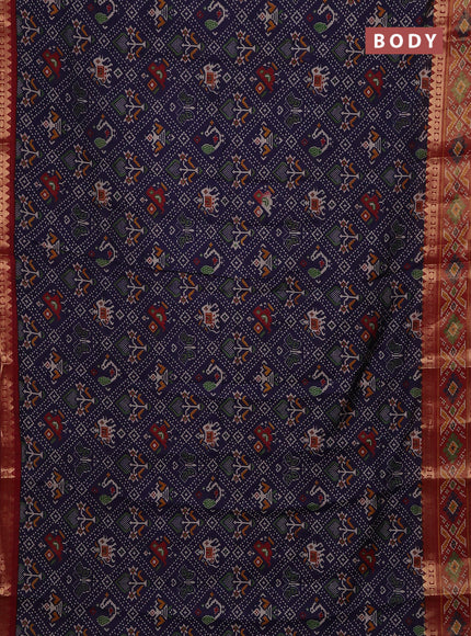Navy Blue & Maroon Semi Maheshwari Cotton Saree