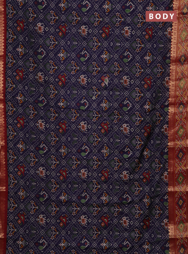 Navy Blue & Maroon Semi Maheshwari Cotton Saree