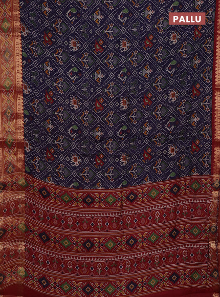Navy Blue & Maroon Semi Maheshwari Cotton Saree