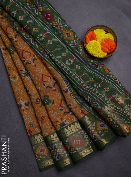 Mustard Yellow & Green Semi Maheshwari Cotton Saree