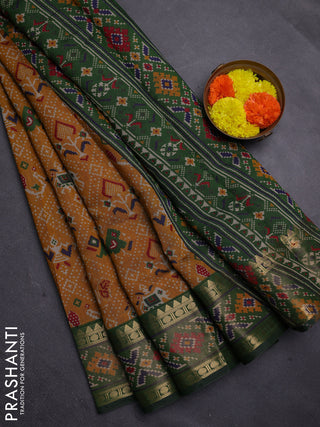 Mustard Yellow & Green Semi Maheshwari Cotton Saree