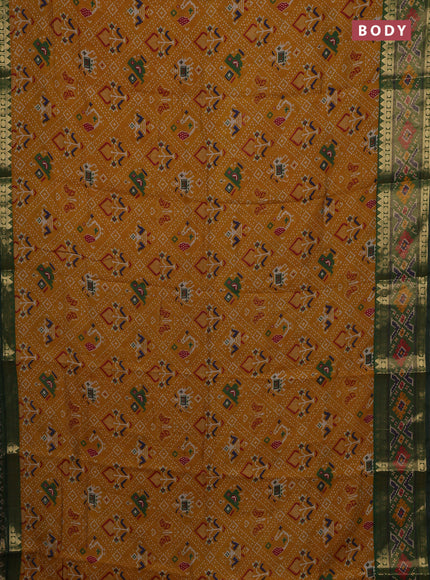 Mustard Yellow & Green Semi Maheshwari Cotton Saree