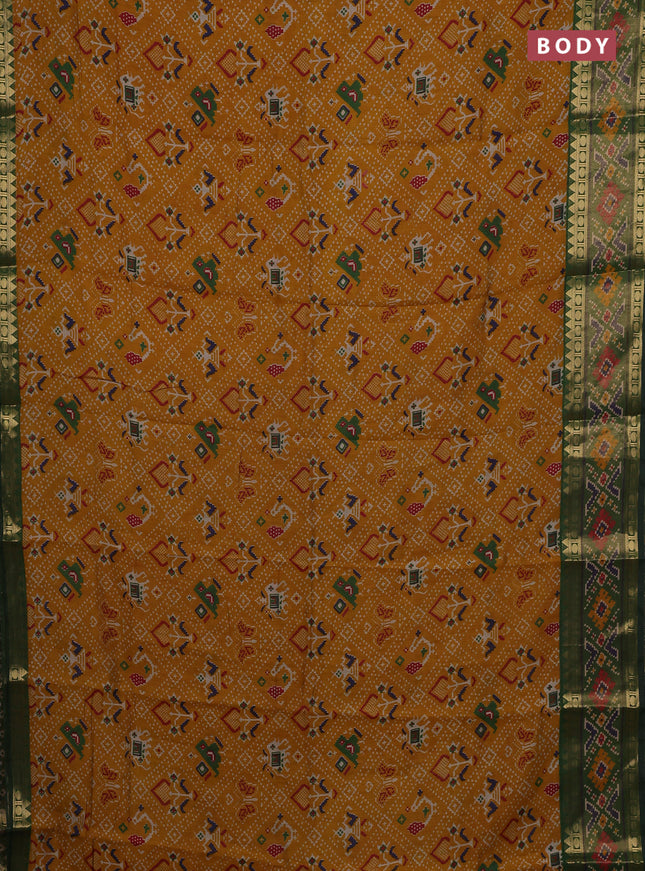 Mustard Yellow & Green Semi Maheshwari Cotton Saree