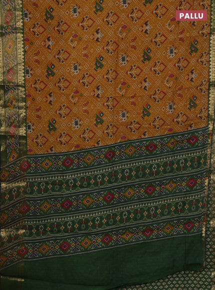 Mustard Yellow & Green Semi Maheshwari Cotton Saree