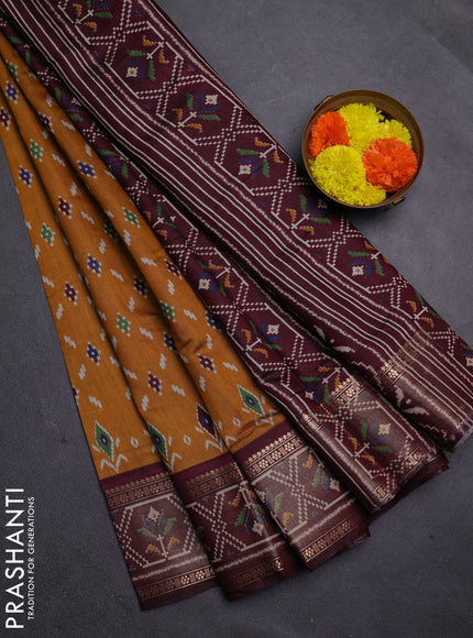 Mustard Yellow & Maroon Semi Maheshwari Cotton Saree