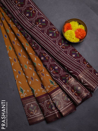 Mustard Yellow & Maroon Semi Maheshwari Cotton Saree