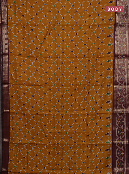 Mustard Yellow & Maroon Semi Maheshwari Cotton Saree