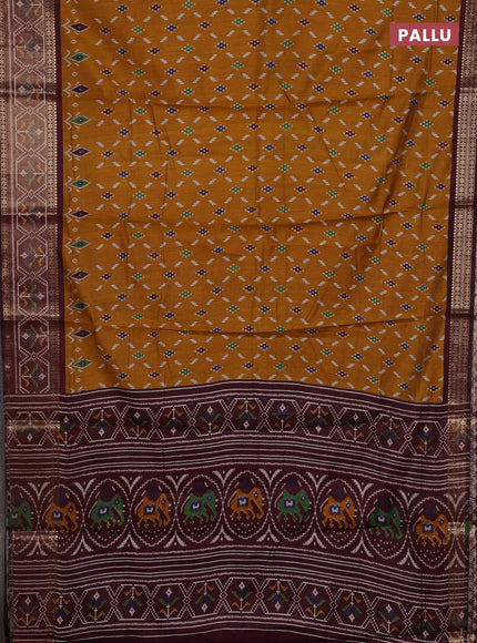 Mustard Yellow & Maroon Semi Maheshwari Cotton Saree
