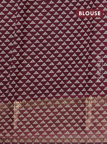 Mustard Yellow & Maroon Semi Maheshwari Cotton Saree