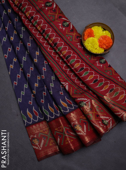 Navy Blue & Maroon Semi Maheshwari Cotton Saree