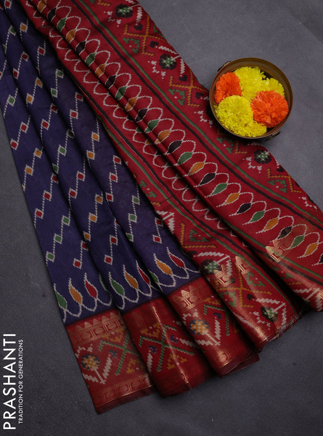 Navy Blue & Maroon Semi Maheshwari Cotton Saree