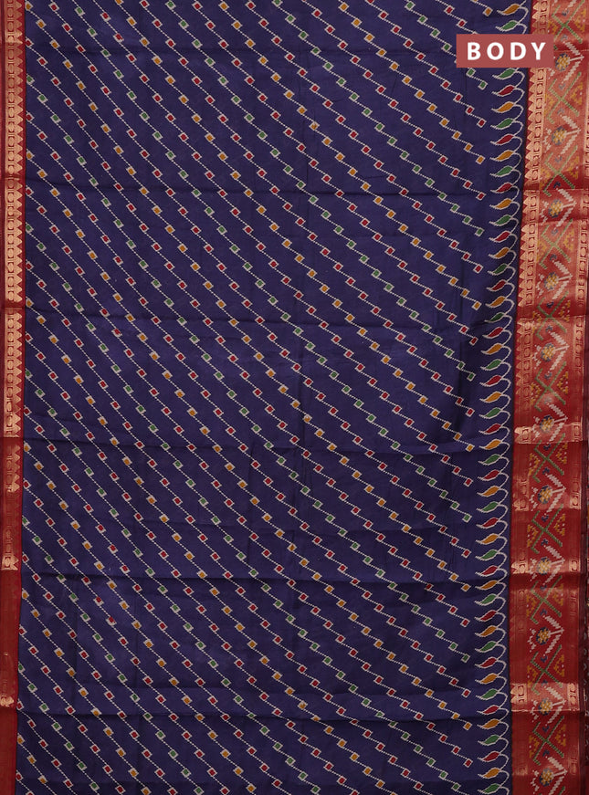 Navy Blue & Maroon Semi Maheshwari Cotton Saree